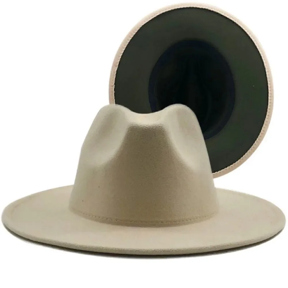 Cream with Olive green Base Fedora Hat